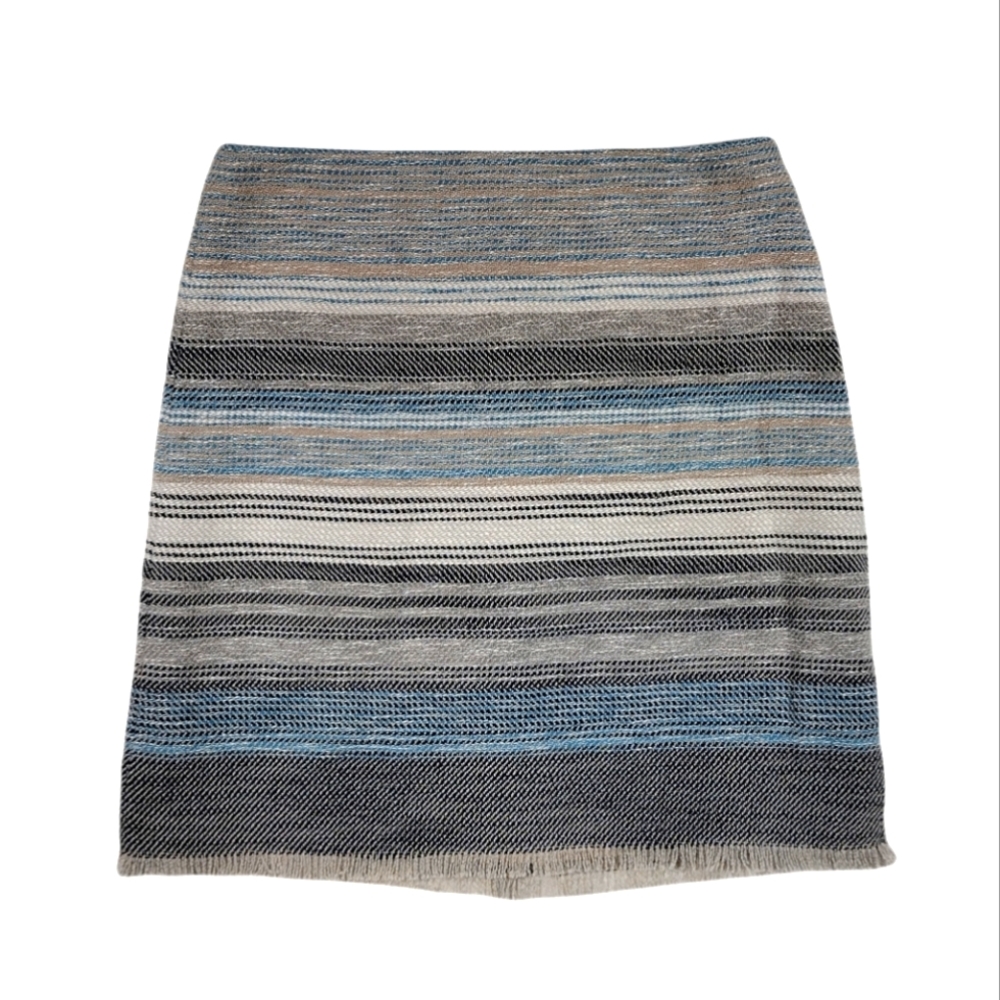 LOFT Women's Striped Tweed Fringe Hem Skirt SIZE 2P